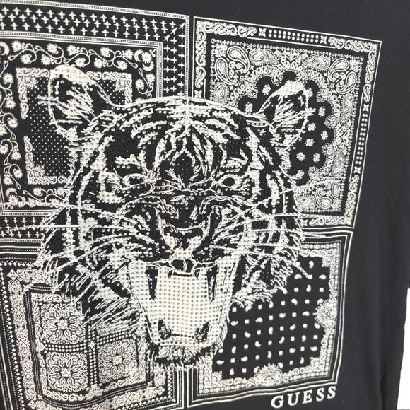 Guess Black Rhinestone T-Shirt Bedazzled Tiger McBling Graphic Baby Tee Medium - Picture 3 of 9